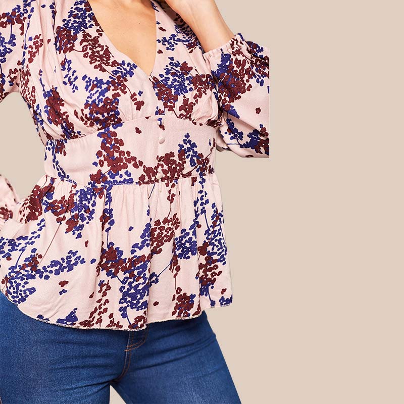 Maisy Peplum Top Cream Floral