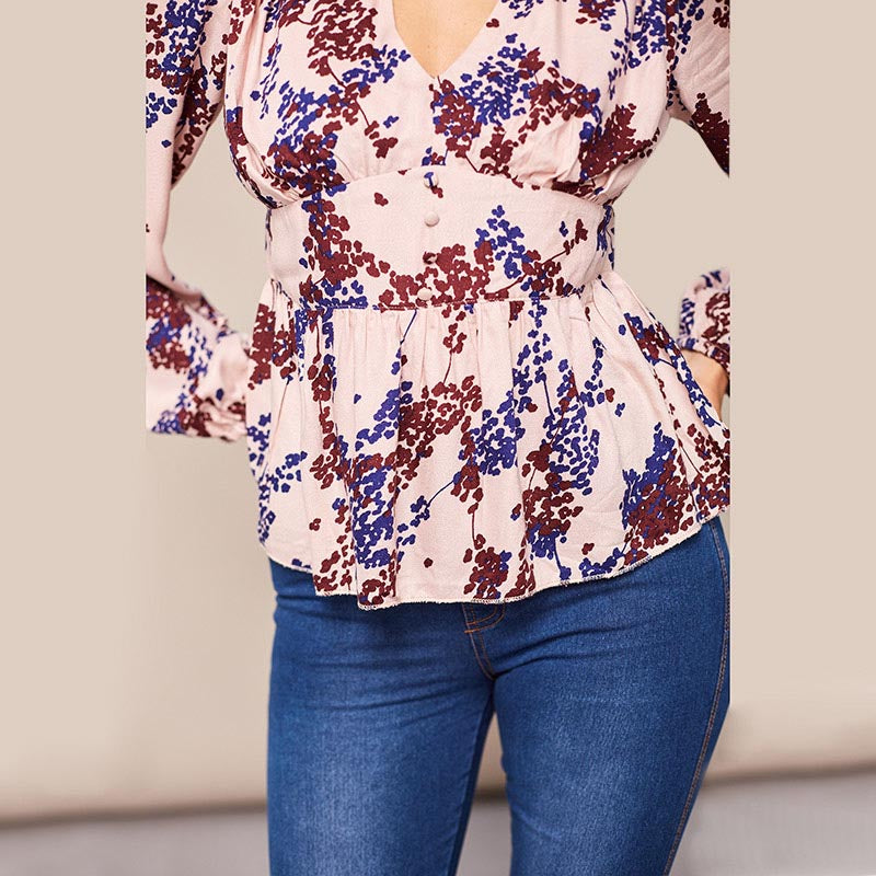 Maisy Peplum Top Cream Floral