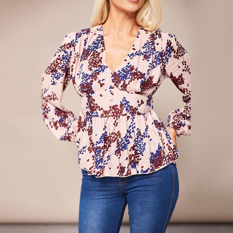 Maisy Peplum Top Cream Floral