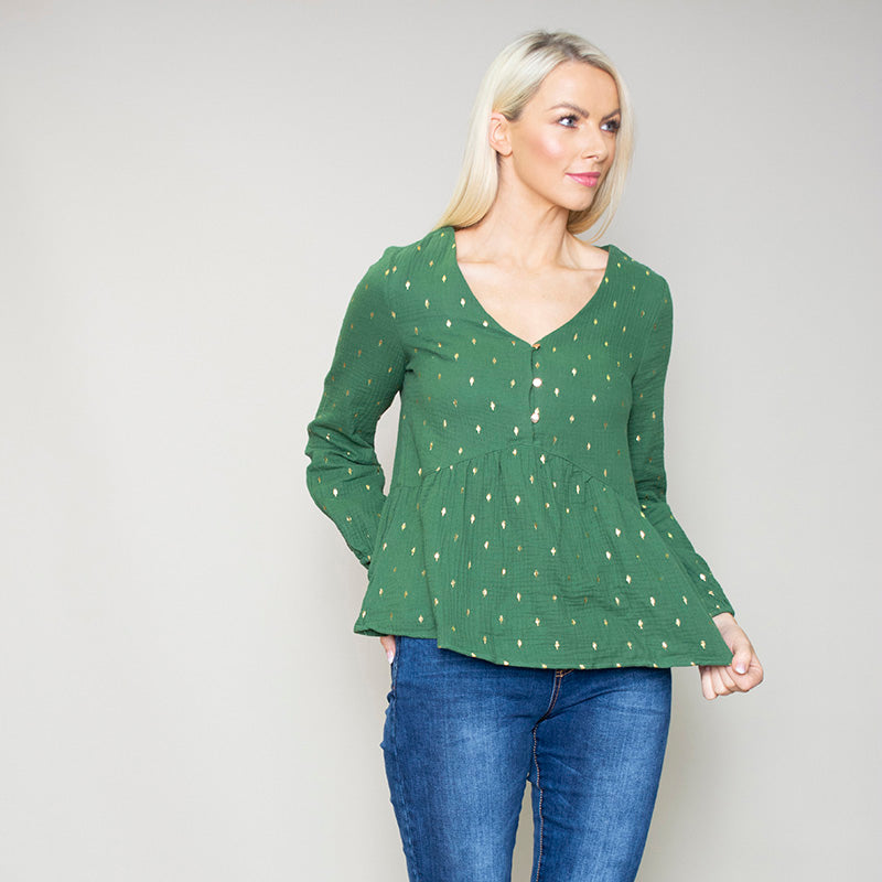 Pia Peplum Top (Green)