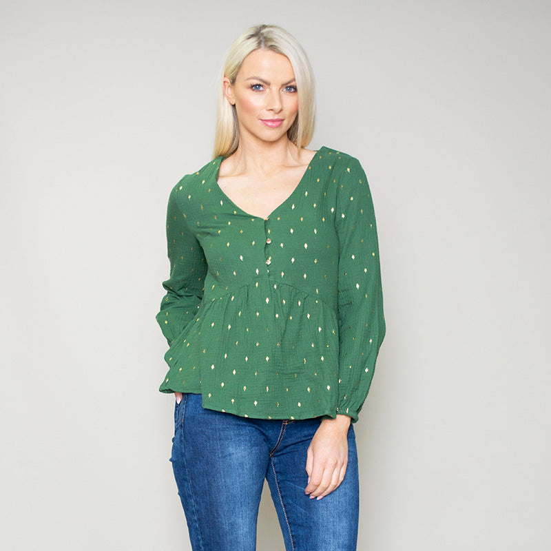 Pia Peplum Top (Green)
