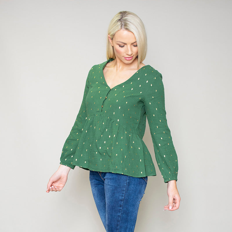 Pia Peplum Top (Green)