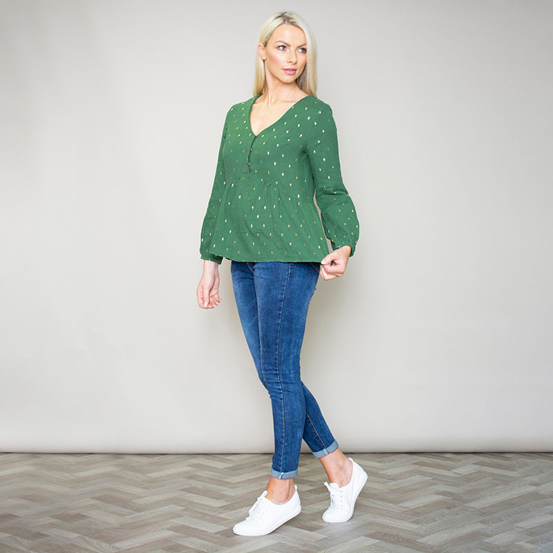 Pia Peplum Top (Green)