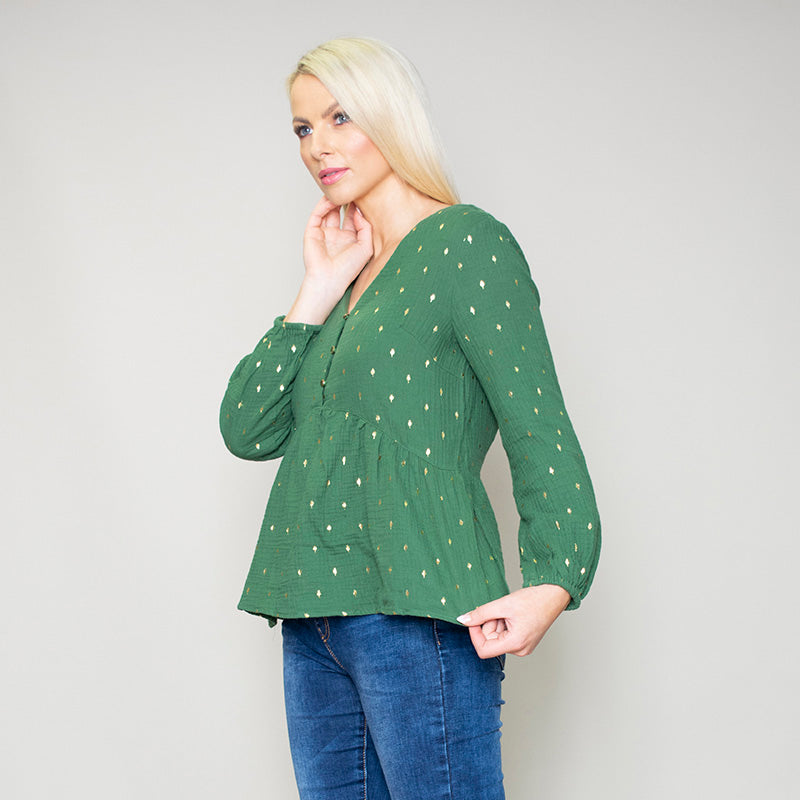 Pia Peplum Top (Green)