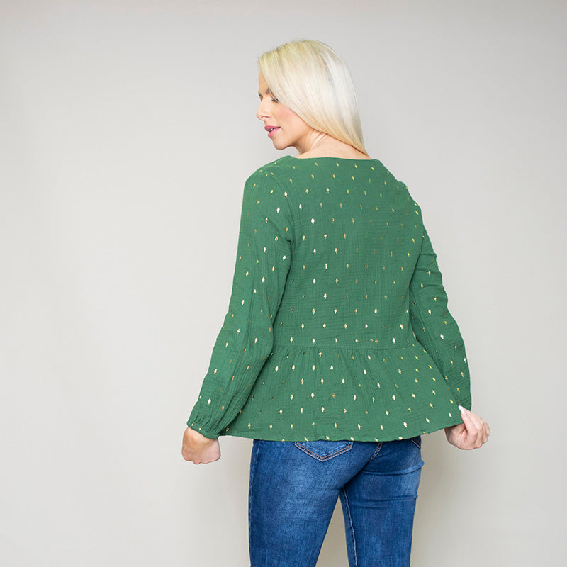 Pia Peplum Top (Green)