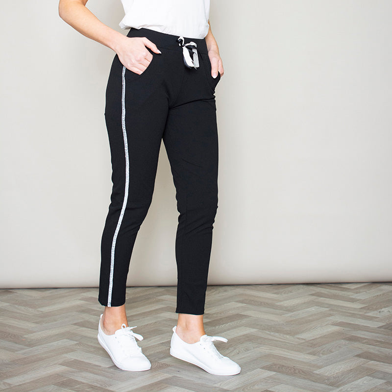Silver Stripe Joggers Black