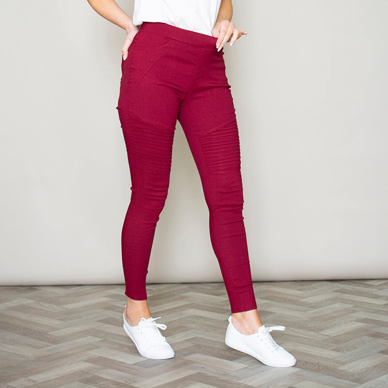 Moto Pleated Jeggings (Burgundy)