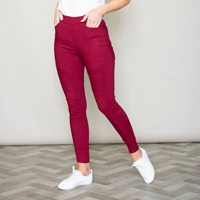 Moto Pleated Jeggings (Burgundy)