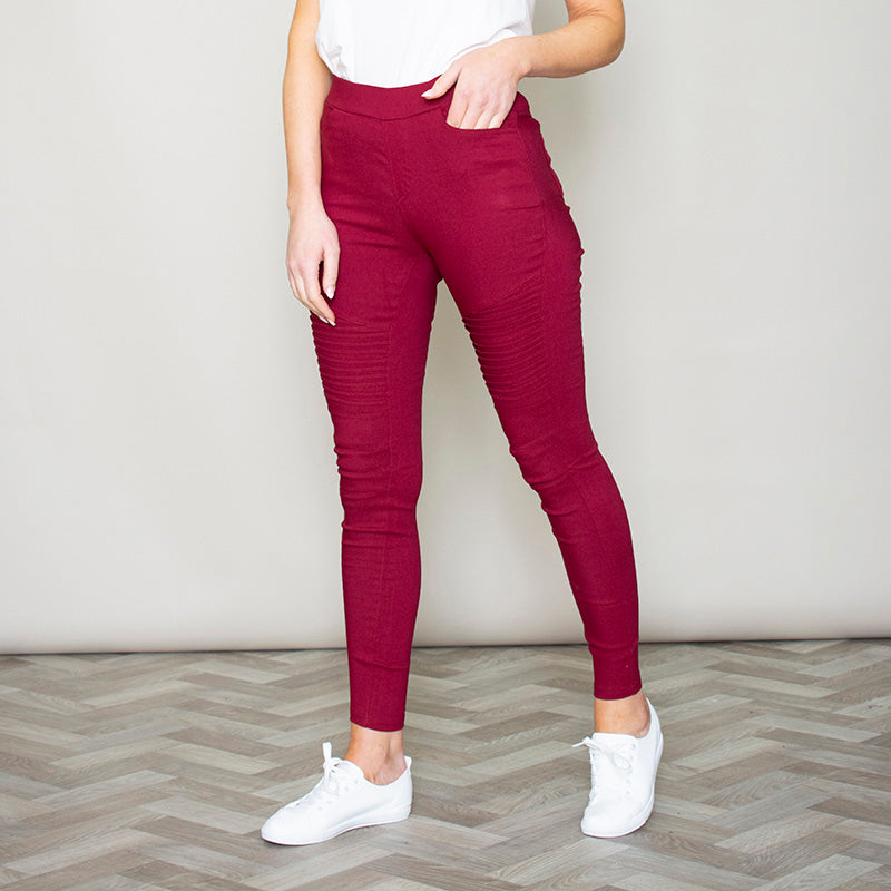 Moto Pleated Jeggings (Burgundy)