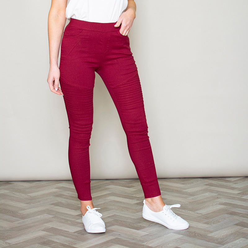 Moto Pleated Jeggings (Burgundy)
