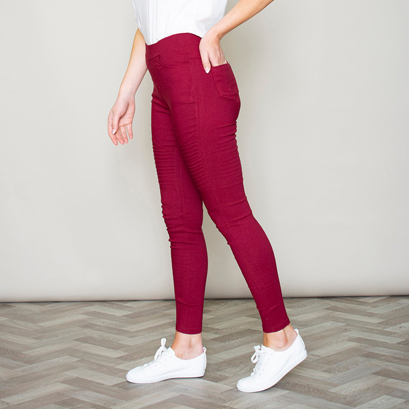 Moto Pleated Jeggings (Burgundy)
