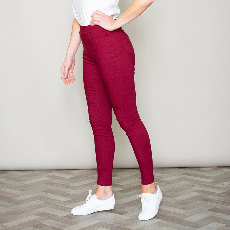 Moto Pleated Jeggings (Burgundy)