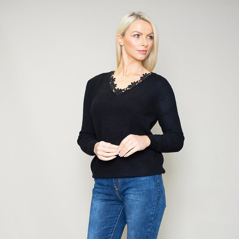 Fia Floral Trim Jumper Black