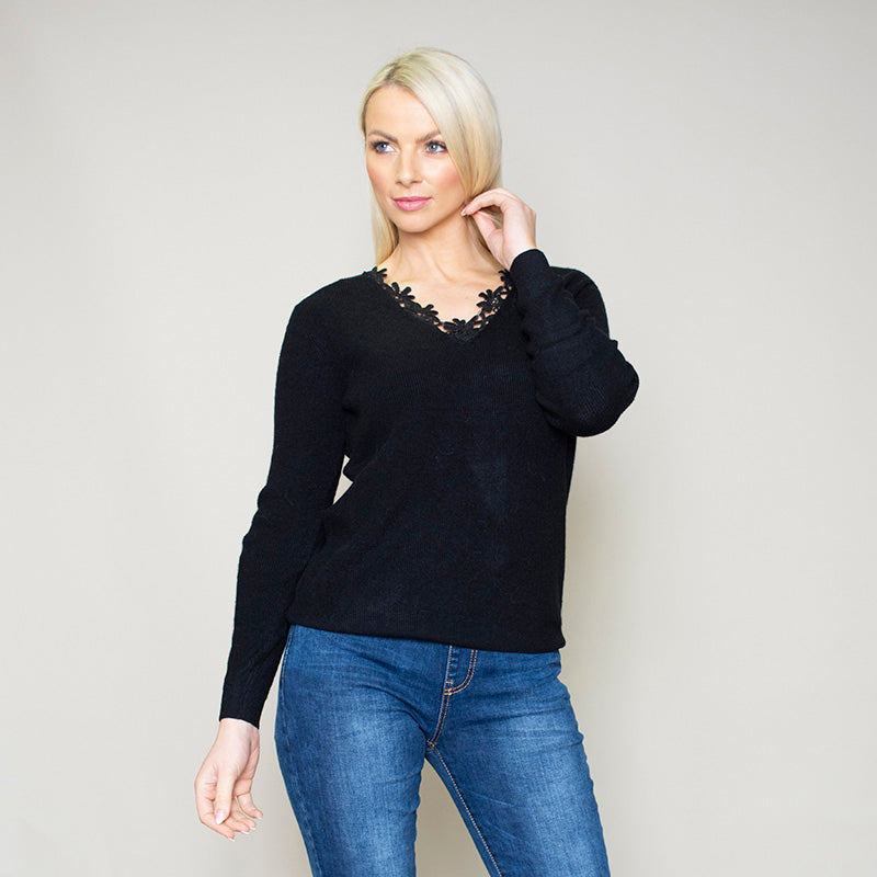 Fia Floral Trim Jumper Black