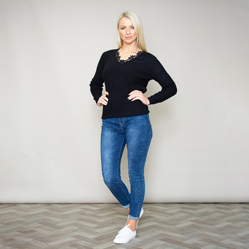 Fia Floral Trim Jumper Black