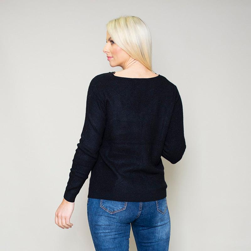 Fia Floral Trim Jumper Black