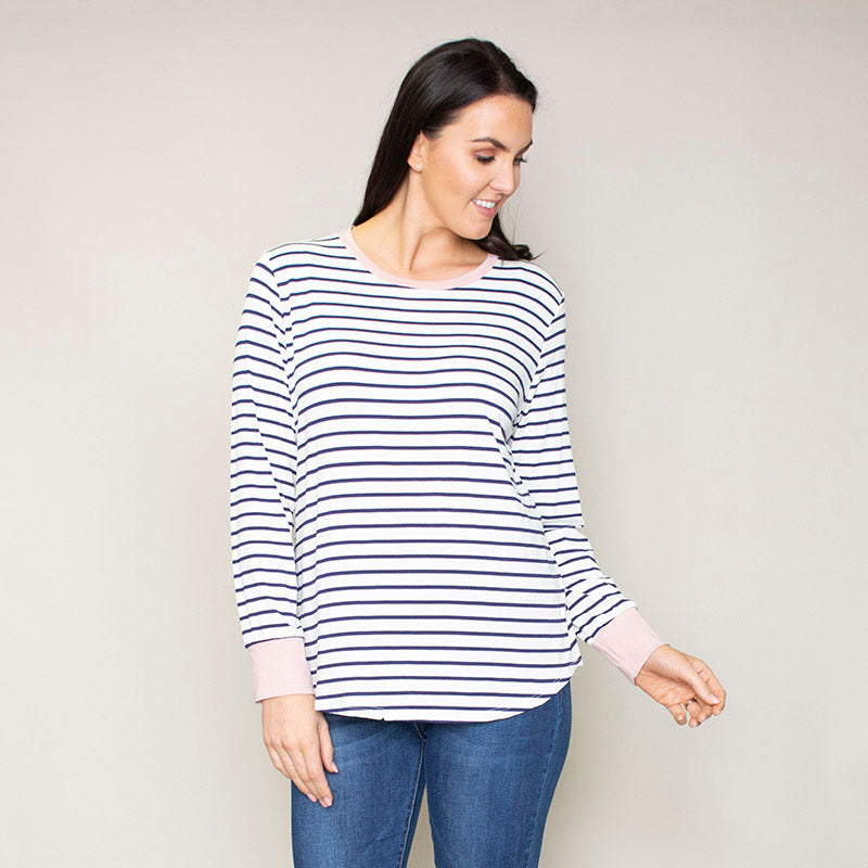 Katie Contrast Cuff Stripe Top (Blush)