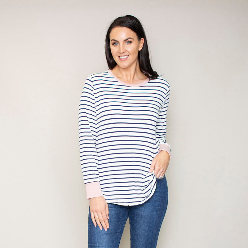 Katie Contrast Cuff Stripe Top (Blush)