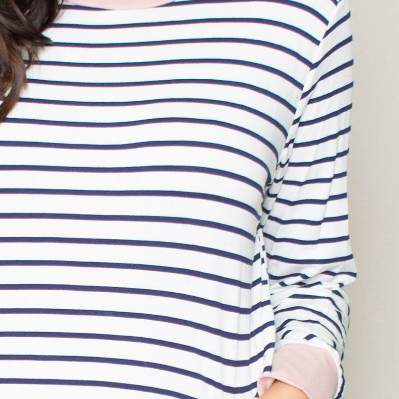 Katie Contrast Cuff Stripe Top (Blush)
