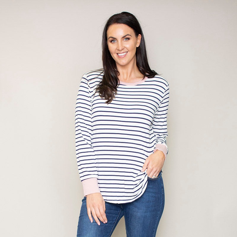 Katie Contrast Cuff Stripe Top (Blush)