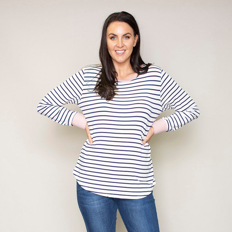 Katie Contrast Cuff Stripe Top (Blush)
