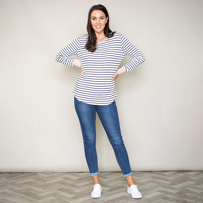 Katie Contrast Cuff Stripe Top (Blush)