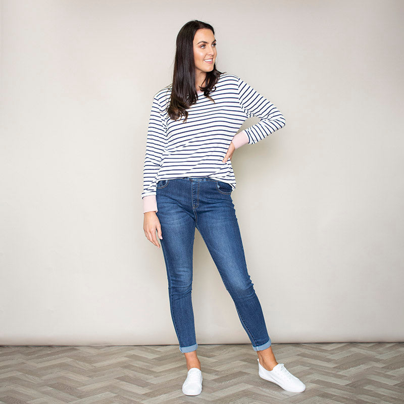 Katie Contrast Cuff Stripe Top (Blush)