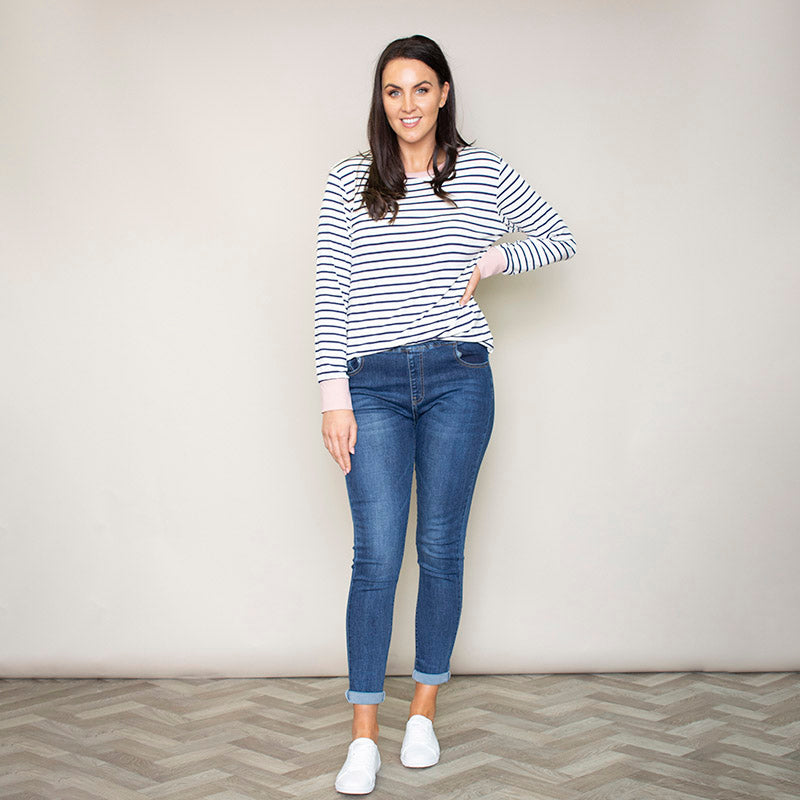 Katie Contrast Cuff Stripe Top (Blush)