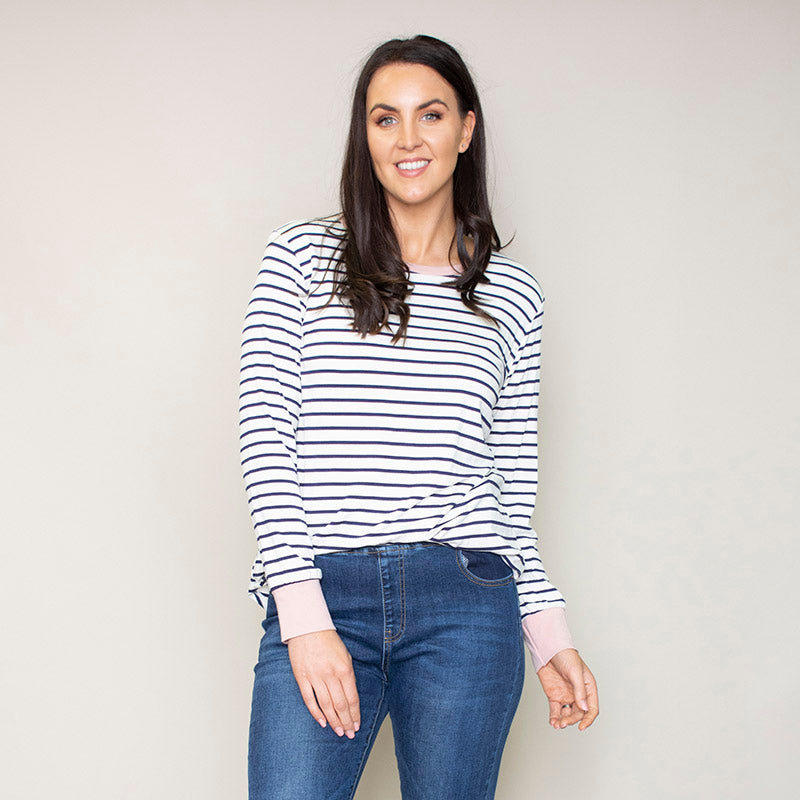 Katie Contrast Cuff Stripe Top (Blush)
