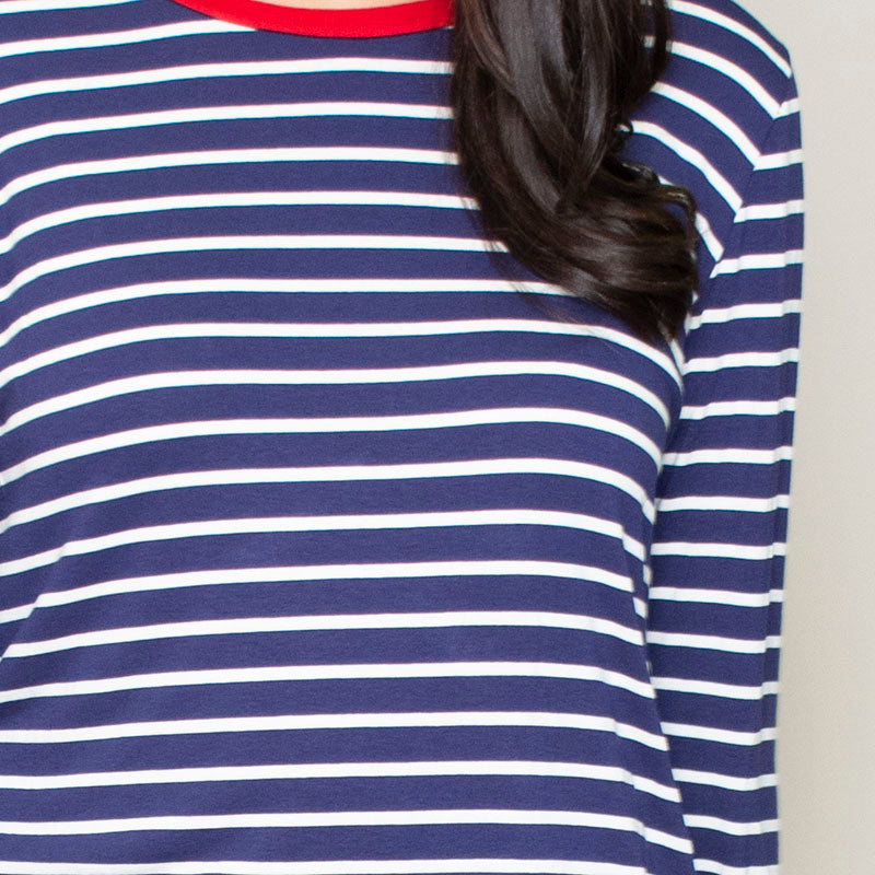 Katie Contrast Cuff Stripe Top (Cherry)