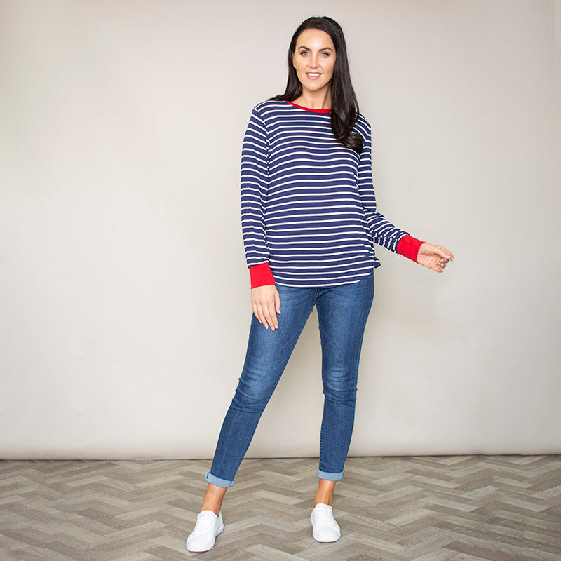 Katie Contrast Cuff Stripe Top (Cherry)