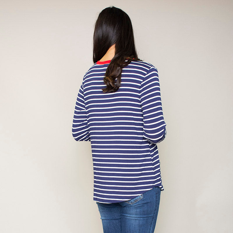 Katie Contrast Cuff Stripe Top (Cherry)