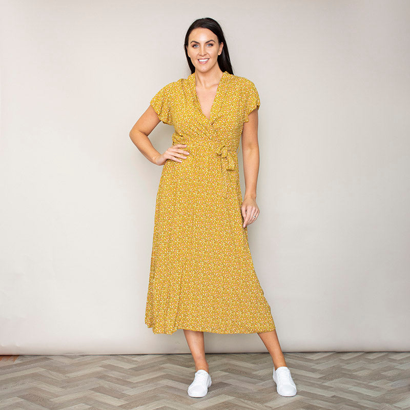 Carmen Floral Midi Dress (Sunflower)