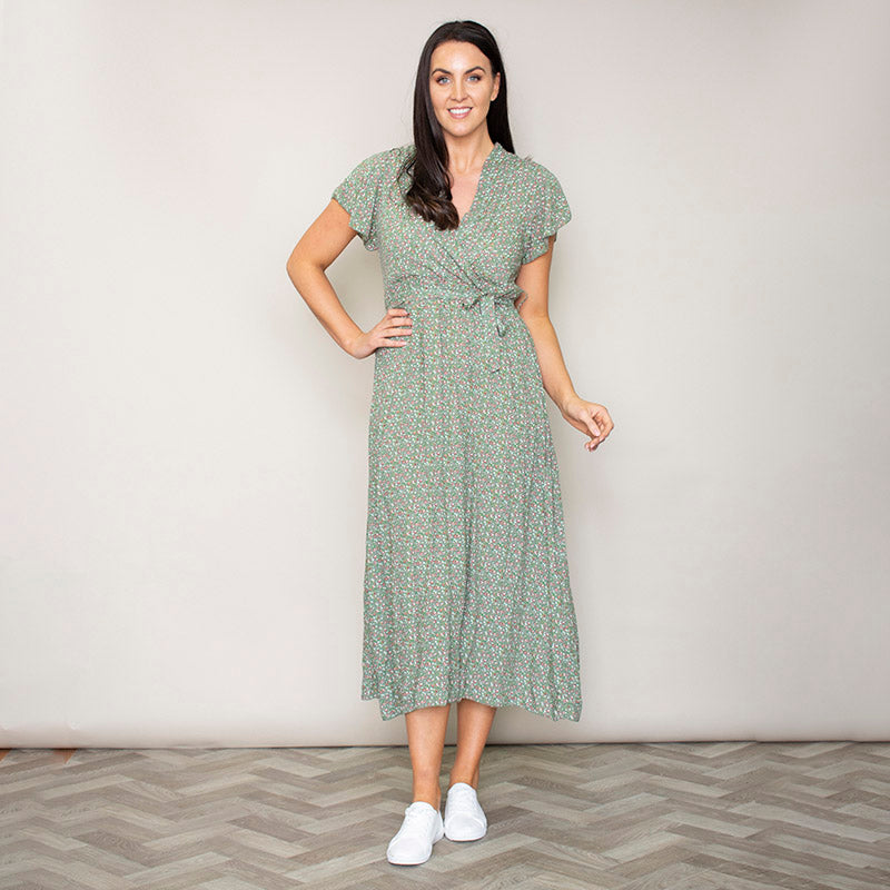 Carmen Floral Midi Dress (Sage)