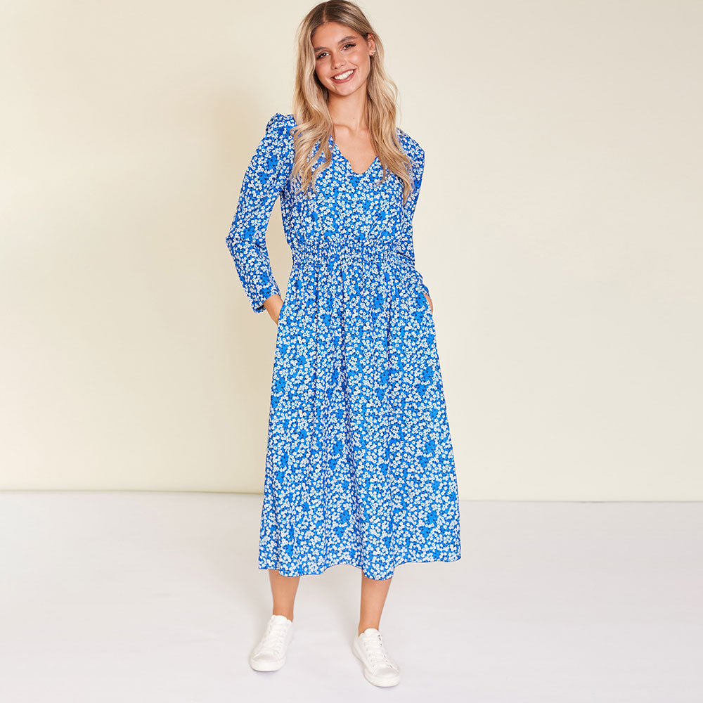 Emery Dress (Blue Floral)