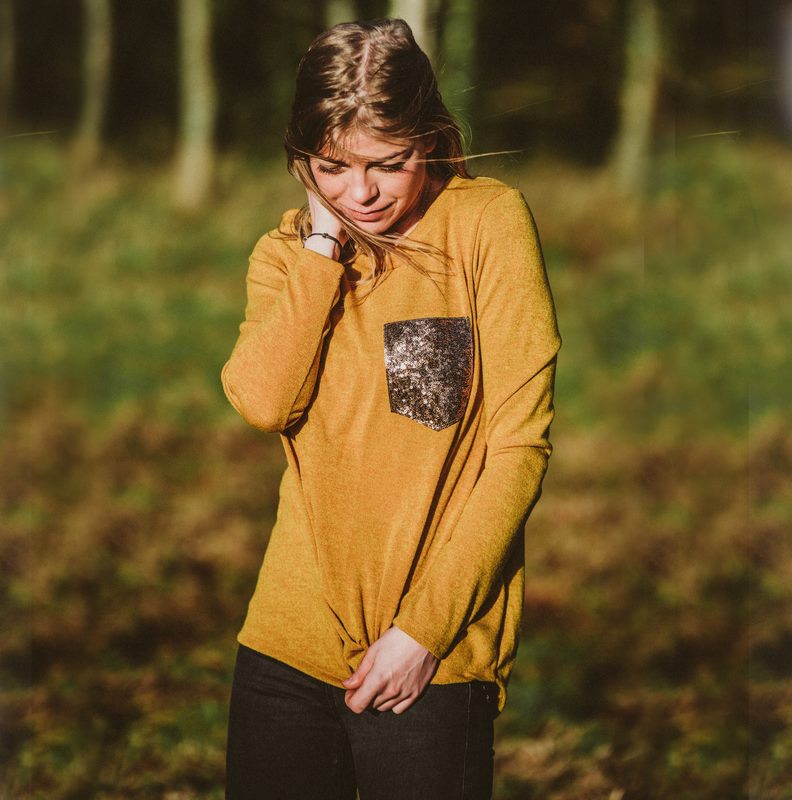 Glitter Pocket Knot Top Mauve