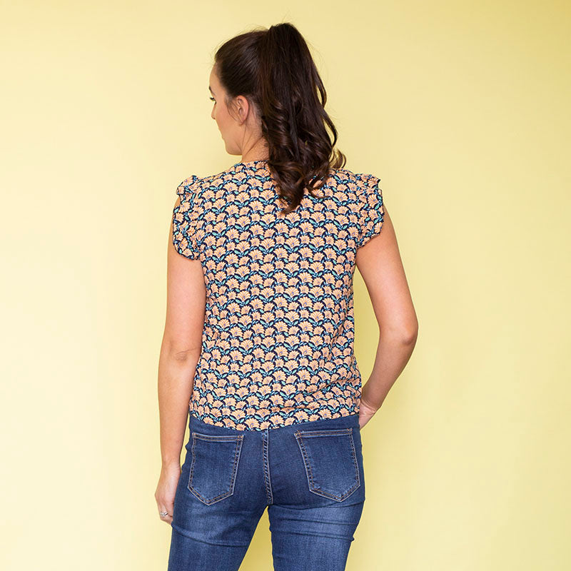 Emma Ruffle Sleeve Top (Salmon)