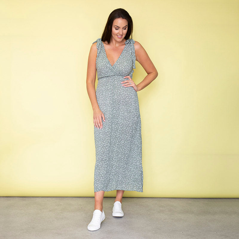 Georgia Bow Tie Midi Dress (Sage)