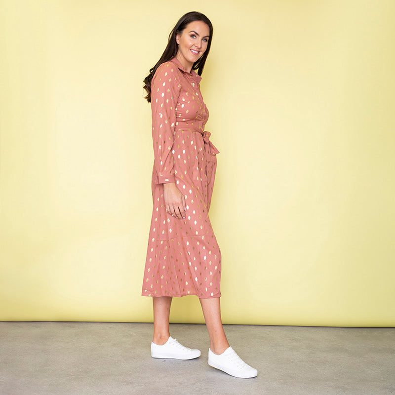 Cassie Shirt Midi Dress (Dusty Rose)