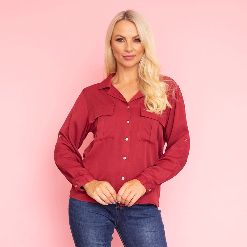Elenor Pocket Shirt (Burgundy)
