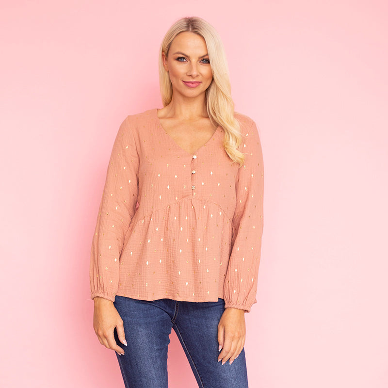 Pia Peplum Top (Peach)