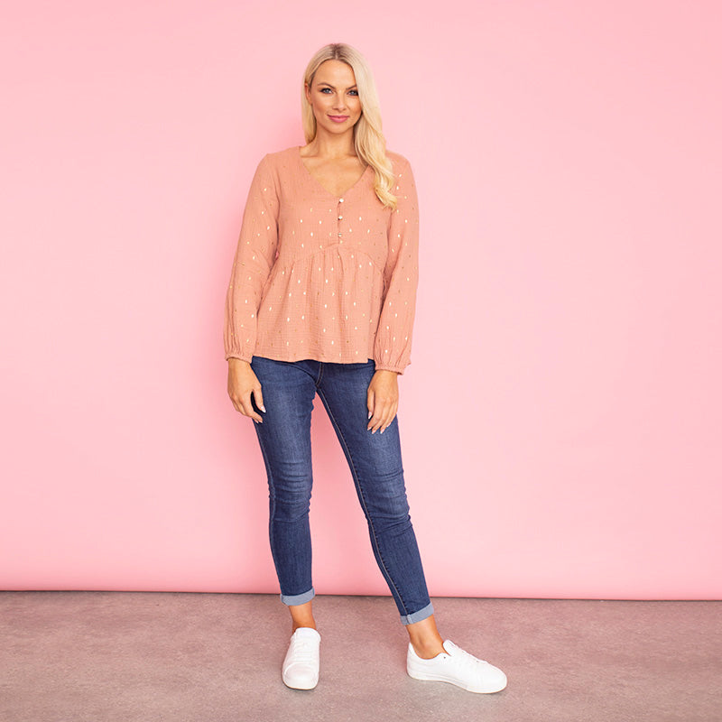 Pia Peplum Top (Peach)