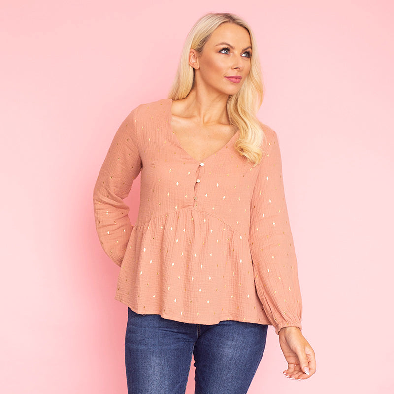 Pia Peplum Top (Peach)