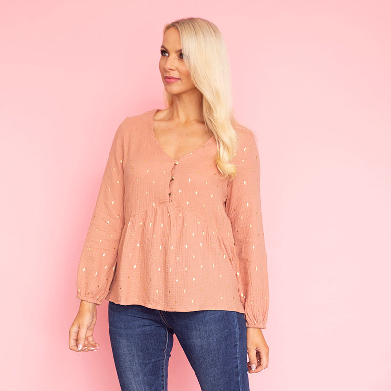 Pia Peplum Top (Peach)
