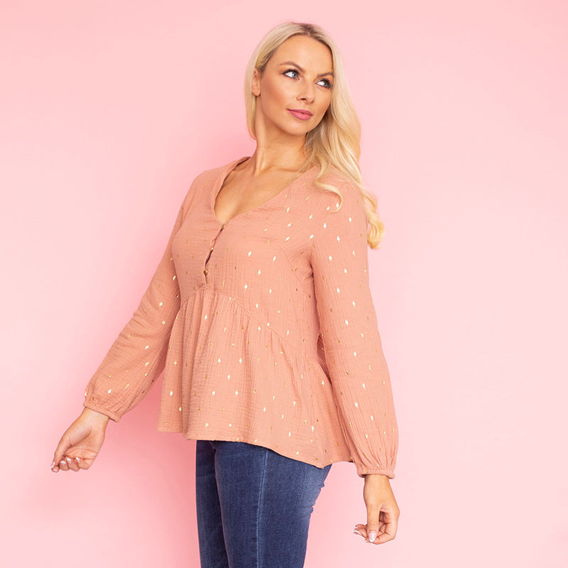 Pia Peplum Top (Peach)
