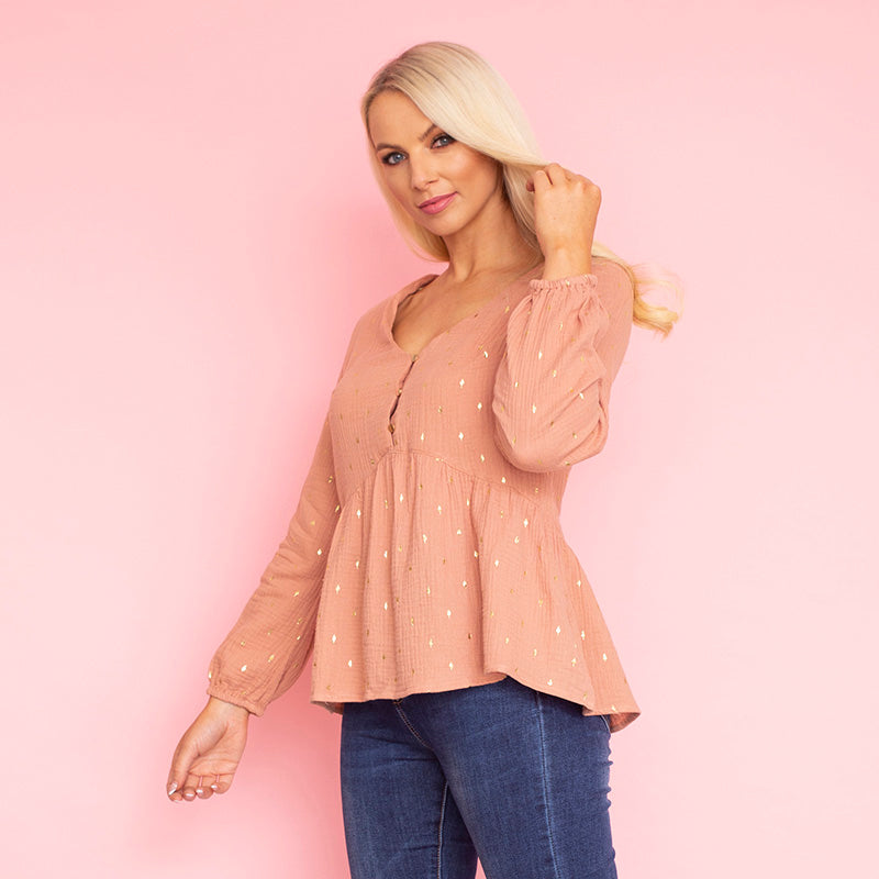 Pia Peplum Top (Peach)