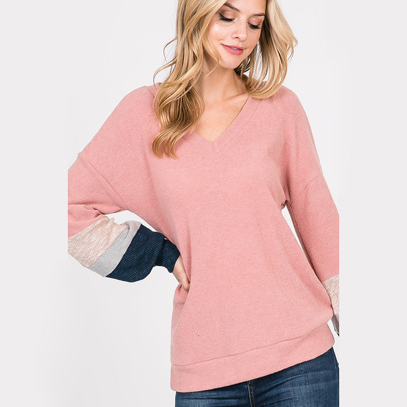 Apolo Colour Block Top Rose - The Casual Company