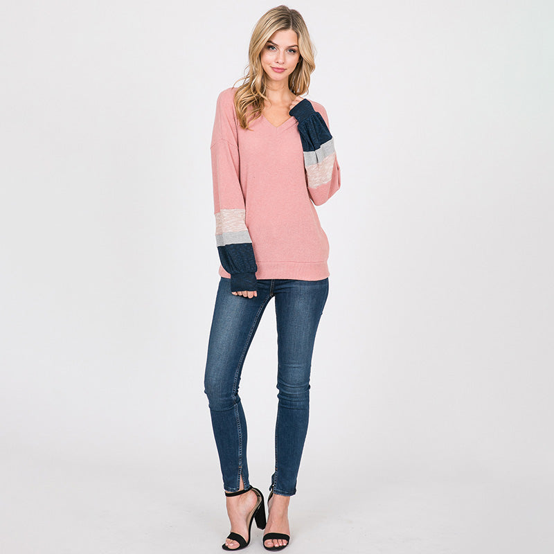 Apolo Colour Block Top Rose - The Casual Company