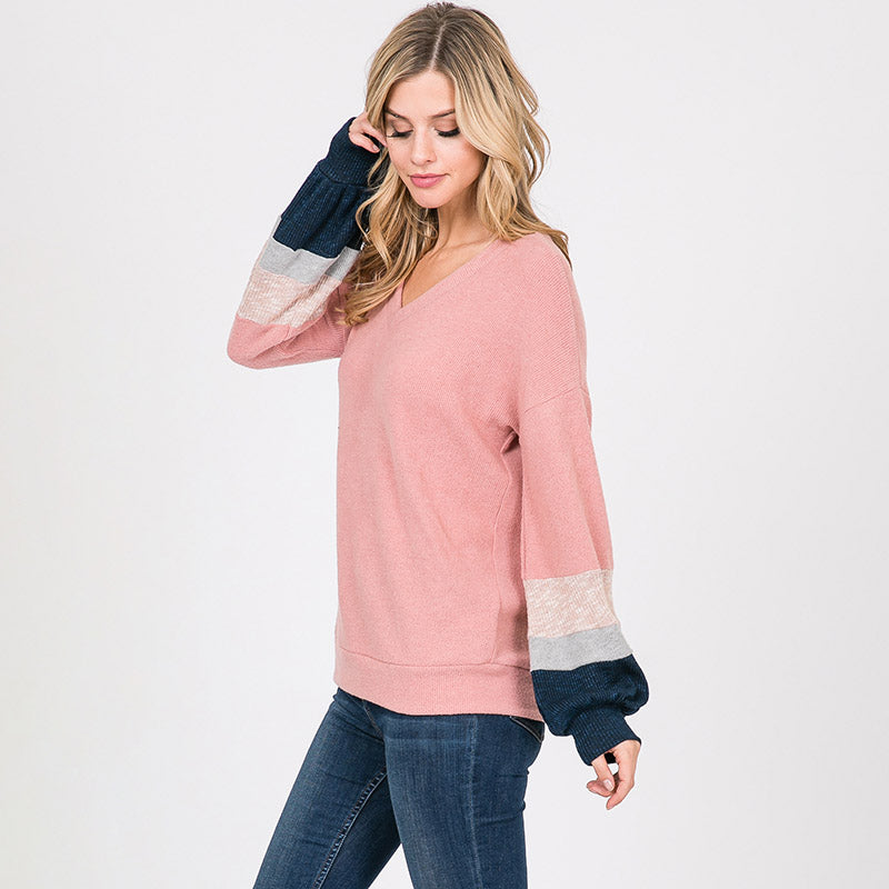 Apolo Colour Block Top Rose - The Casual Company