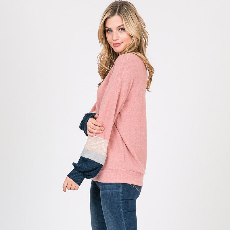 Apolo Colour Block Top Rose - The Casual Company